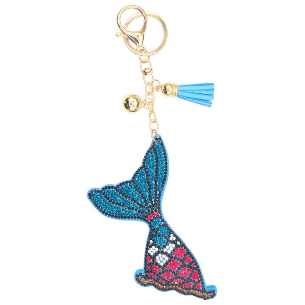 NWT Rhinestone Mermaid Tail keychain purse charm vegan suede